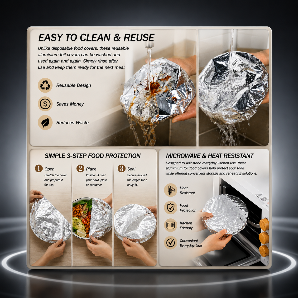 Reusable Aluminium Foil Food Storage Cover